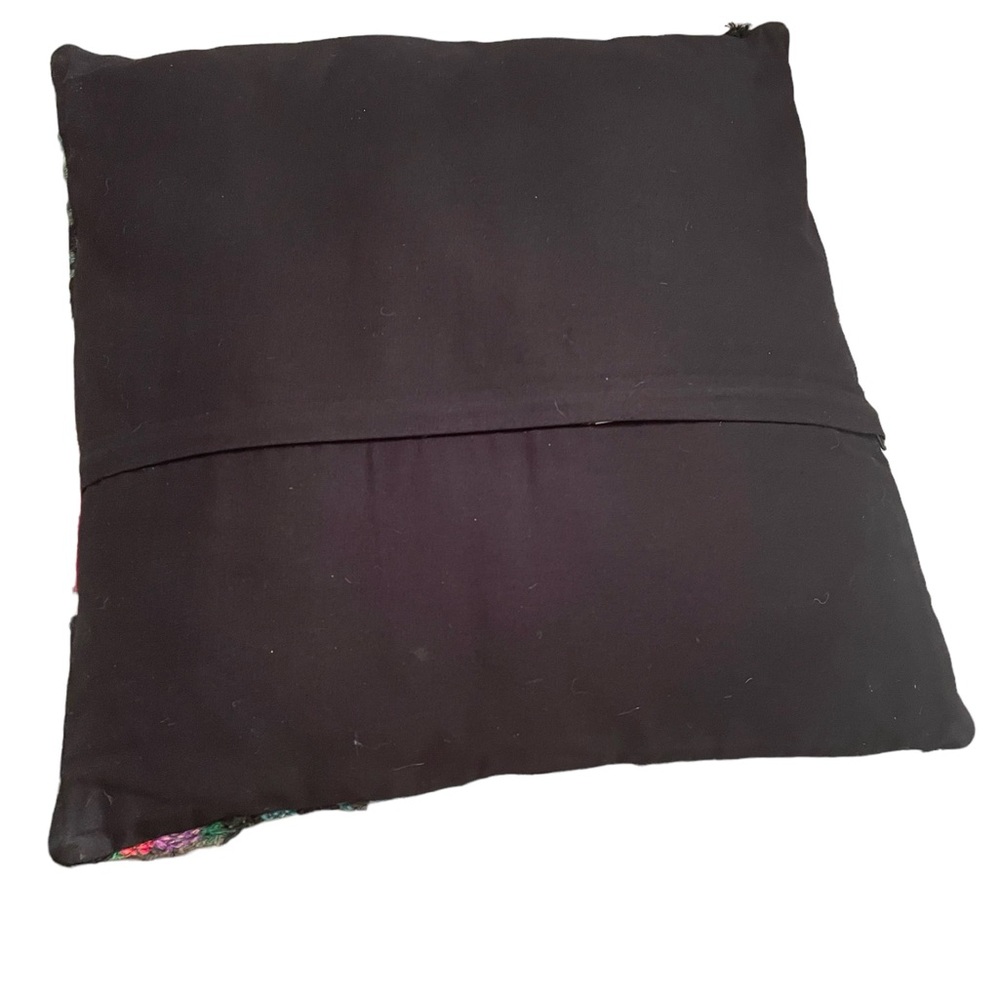 Large Floral Pillow Made from a Vintage Hand Woven Old Kilim Rug From Turkey - Picture 8 of 9